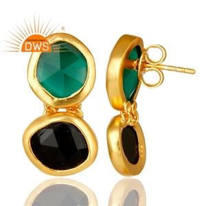 Pendientes de plata chapados en oro de diseñador, pendientes de piedras preciosas de ónix multicolor al por mayor - Product Image 3