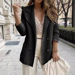 Nouvelle veste de costume pour femme à double boutonnage, longue, texturée, décontractée, à manches longues, pour l'automne et l'hiver - Product Image 5