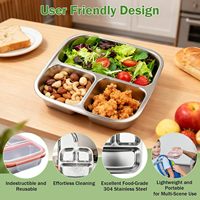 Boîte à goûter en acier inoxydable étanche de 600 ml avec 3 compartiments, récipient de stockage alimentaire divisé en métal pour les condiments à emporter