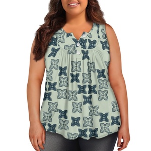 Usage quotidien personnalisation exclusive Hawaii Quilt Design imprimé à la demande été col en V Blouse sans manches haut boutonné pour les femmes - Product Image 4