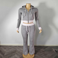 Ensemble sweat à capuche zippé et pantalon coupe vintage personnalisé 2026, haut court avec logo brodé appliqué, streetwear athlétique pour femme