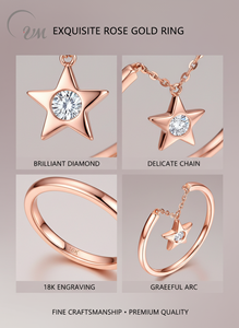 Anillo de Cadena Unisex de Oro Rosa de 18K, Estilo Clásico, con Diamante Redondo de Corte Brillante y Gema en Forma de Estrella con Incrustaciones de Diamantes, Certificado NGTC - Product Image 3