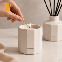 Coffret Cadeau FUBEI LIVING : Bougie Parfumée en Céramique Décaagonale Mate et Diffuseur à Bâtonnets – Logo Personnalisé, Aromathérapie, Parfum d'Ambiance pour la Maison