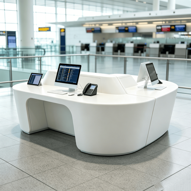 Modern Acrylic Solid Surface Security Checkpoint Desk with Eco-Friendly Plexiglass Shield for Airport Entrance Access Control