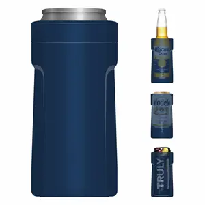 4-IN-1 Double-Walled Stainless Steel Insulated Can Cooler Insulator For 12 Ounce Standard/Tall Skinny Slim Cans Beer Bottle