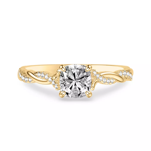 แหวนหมั้นเพชรทรงคุชชั่น 1-5 กะรัต ทอง 14K ดีไซน์เกลียวลายฝังเพชรด้านข้าง เพชรเพาะเลี้ยงในห้องปฏิบัติการ พร้อมใบรับรอง IGI สำหรับผู้หญิง - Product Image 5