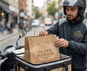 Bolsa de Papel Kraft Blanca y Marrón Personalizada, con Asa Portátil, para Entrega de Comida, Barbacoa, Té con Leche, Pasteles - Product Image 2