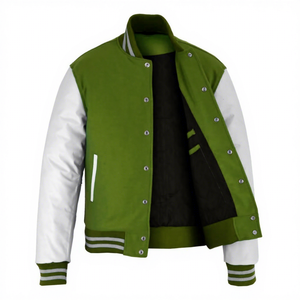 Men's Green Red Varsity Jacket Wool Sleeves Mandarin Collar Covered Button Closure Breathable Quick-Dry Casual <b>Winter</b> <b>Wear</b> High - Product Image 3