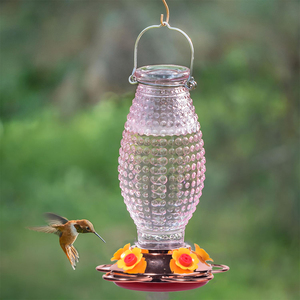 ที่ป้อนนกฮัมมิงเบิร์ดแก้วพร้อมอุปกรณ์ป้องกันการรั่วฐานโลหะกันผึ้งของขวัญตกแต่งสวนกลางแจ้งสำหรับคนรักนก - Product Image 3