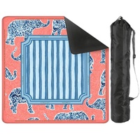 Tapis de Mahjong Américain Premium en Caoutchouc Bleu Blanc Éléphant Corail Mary Benson Antidérapant Réduction du Bruit Lavable Écologique pour Poker