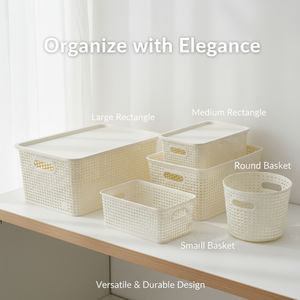 סל אחסון נורדי סִגְנוֹן חיקוי ראטן, סל ארגונית רשת חלולה נושמת, סל PP רך ידידותי לסביבה לבית - Product Image 2