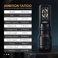 Ambitie Torden Max 2400mAh 4.0mm slaglengte Professionele Direct Drive Tattoo Gun Body Draadloze Tattoo Machine Pen met Dubbele Batterij