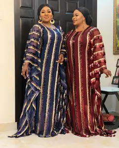 Vendita calda africano abito in garza di paillettes con gilet abito lungo taglie forti africano Dashiki abito Abaya