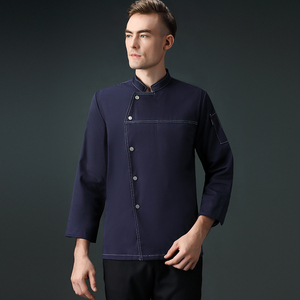 Abrigo de chef azul real con botones dorados uniformes de trabajo de restaurante para mujer cocina Chef chaqueta blanca de manga larga - Product Image 6