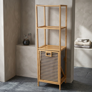 ERKUGO EKG81 Panier à linge en bambou moderne multi-usages de qualité supérieure à 3 niveaux 45x35x109cm pour la salle de bain, fabriqué en Turquie - Product Image 2