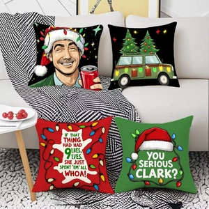 Juego <span class=keywords><strong>de</strong></span> 4 Fundas <span class=keywords><strong>de</strong></span> Cojín Navideñas <span class=keywords><strong>de</strong></span> 18 x 18 Pulgadas con Diseño <span class=keywords><strong>de</strong></span> Coche, Árbol <span class=keywords><strong>de</strong></span> <span class=keywords><strong>Navidad</strong></span> y Gato, Divertidas para Decoración del Hogar en Invierno - Product Image 2