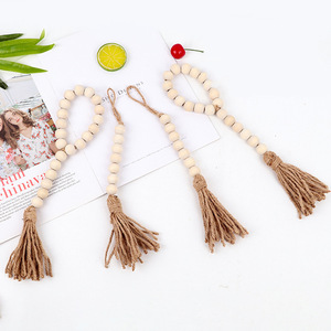 Cross-border hand-woven cotton <b>thread</b> tassel beaded American country style home decor hanging ornament made of wood <b>beads</b> - Product Image 1