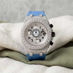 Montre chronographe de luxe à la mode avec diamants, 41 mm, analogique, cristal saphir, boîtier en acier inoxydable, mouvement à quartz, bracelet en caoutchouc - Product Image 1
