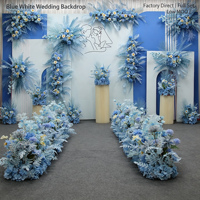Kit floral artificiel série bleue pour mariage, ensemble d'arrangements de fleurs simulées mixtes pour toile de fond de mariage, allée et entrée