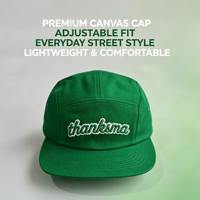 Casquette de camping verte à 5 panneaux, broderie 3D personnalisée, en coton, non structurée, à visière plate, pour le sport, le camping et les activités de plein air