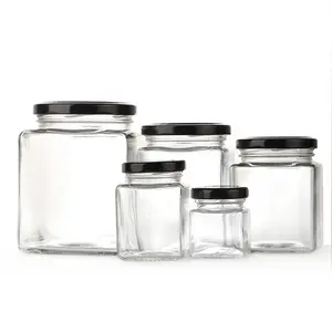 Factory Wholesale Square Shape Glass Jar Jam Jars With Twist Off Lid Honey Jars