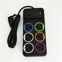 Stop Kontak Grosir Anjehold, 6 Outlet, 2 USB, 1 Type-C, Cincin Warna-warni, Soket Ekstensi Multi Plug untuk Rumah dan Kantor