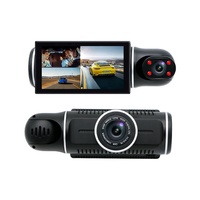 Caméra embarquée 3 canaux avec écran LCD 3 pouces, triple objectif (avant, arrière, intérieur), enregistrement, DVR de voiture, GPS, capteur G, moniteur de stationnement, fabricant OEM