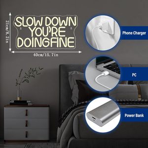 Letreros LED <span class=keywords><strong>de</strong></span> Neón con Diseño 'Slow Down You Are Doing Fine Love' para Decoración <span class=keywords><strong>de</strong></span> Pared, Luz Inspiradora Positiva, Regulable, Alimentación USB <span class=keywords><strong>de</strong></span> 5V - Product Image 5
