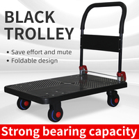 Carretilla de Plataforma Plegable Negra de 4 Ruedas Silenciosas, Capacidad de 660 LB, Carretilla de Mano de Plástico con Plataforma Plana de 36x24 Pulgadas para Compras