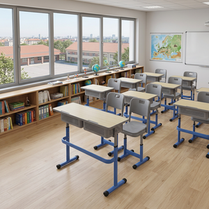 Modern Metal School Set Desk and Chair <b>Adjustable</b> Height Study <b>Table</b> for Students ST-208D-2 <b>Adjustable</b> Height Study <b>Table</b> for St - Product Image 1
