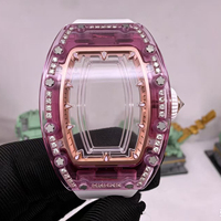 Montre de luxe pour femme avec boîtier en cristal rose 0702, cadran orné de diamants, mouvement mécanique automatique, cadeau de Noël haut de gamme