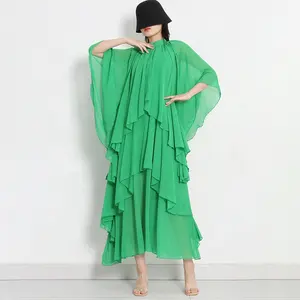 TWOTWINSTYLE Vente en gros de robes décontractées pour femmes demi-manches patchwork à volants robes mi-longues asymétriques vêtements d'été nouveau