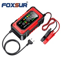 Cargador de Batería de Coche FOXSUR 12V 7A, Mantenedor de Batería Digital, Carga Rápida Inteligente para Baterías de Gel de Calcio, AGM y Plomo-Ácido