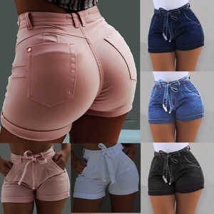 High Quality <strong>Women</strong> Washed <strong>Denim</strong> <strong>Shorts</strong> With Belt Summer High Waist <strong>Denim</strong> <strong>Shorts</strong> - Product Image 2