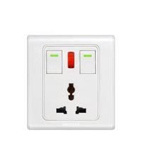 Interrupteur électrique double PHIDIAS de haute qualité en ABS blanc + cuivre, 12 broches, prise murale 16A 250V pour usage domestique et de bureau au Népal et au Pakistan