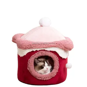 Fabrik Großhandel Schlussverkauf Haustiernest rosa Plüsch Katze und Hundes Nest Burg geformt rosa Wein rot orange niedliches Katzennest