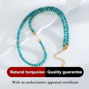 Collar de Cadena con Eslabones Geométricos de Plata S925 Chapada en Oro de 18K con Turquesa Natural, Joyería Clásica Unisex para Fiestas - Product Image 3