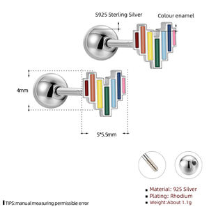 LE210 925 plata esterlina lujo chica pendientes Arco Iris amor corazón lindo divertido oreja Stud Original para mujeres fiesta joyería fina - Product Image 6