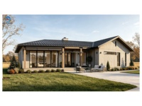 Villa préfabriquée de luxe scandinave style ferme en acier léger, 2 chambres, 2 salles de bain, en forme de L, à un étage, maison moderne avec patio, clé en main