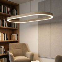 Lámpara Colgante LED de Perfil de Aluminio Curvo Ovalado sin Costuras en Gris Pizarra a Gran Escala para Vestíbulo de Hotel Moderno y Salón Arquitectónico