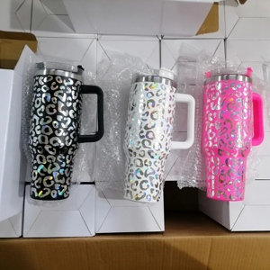Stainless Steel 40 oz Vacuum Insulated Thermos Tumbler Straw Drinks Travel Leopard Car Mug 8 Colors Novelty Party Office Use - Product Image 6