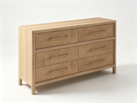 Commode moderne en bois FERLY à 6 tiroirs, cadre incurvé, finition brossée, meuble de rangement pour chambre à coucher