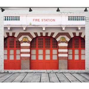 Tường trang trí 12x10ft trạm cứu hỏa hiện đại nền Lịch Sử tòa nhà màu đỏ firehouse lối vào Firetruck bữa tiệc sinh nhật - Product Image 1