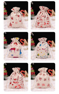 Sac à cordon en lin de Noël imprimé en relief Sac cadeau de bonbons en coton cousu 10x14cm Marque écologique ONE FLOWER pour les vacances - Product Image 5