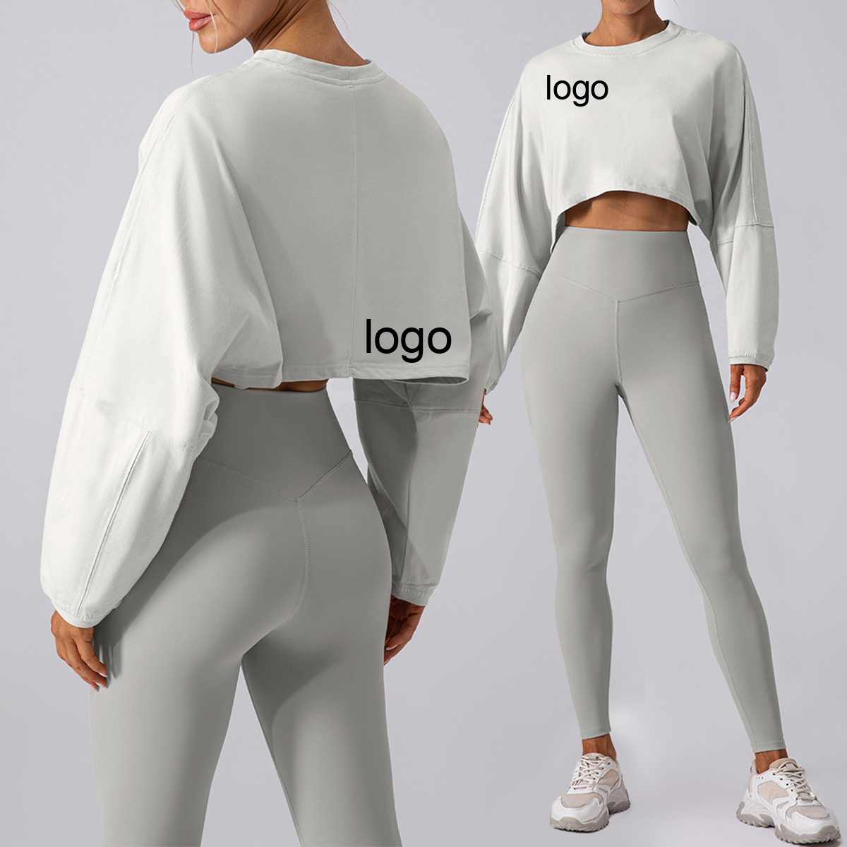 Women's Hot-Selling Cross-Border Neck Sweatshirt Long Sleeve Sports Top with Front Logo for Yoga & Running