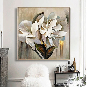 Arte acrílico abstracto de flor para pared, lienzo grande pintado a mano, Retro, blanco, dorado, gris, arte de <span class=keywords><strong>flores</strong></span> <span class=keywords><strong>al</strong></span> óleo, 100% - Product Image 5