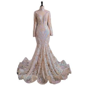 Vestidos de Noche Elegantes de Manga Larga para Mujer al por Mayor, Cuello en V, Lentejuelas Brillantes, Encaje, Ropa de Fiesta, Vestidos de Graduación Personalizados de Talla Grande - Product Image 6