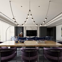 Design d'intérieur moderne pour appartement penthouse avec plan ouvert, design de luxe haut de gamme pour la vie urbaine