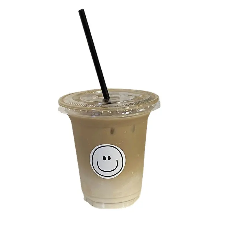 Suministro de fábrica, diseño personalizado, taza de plástico PET transparente de 12oz para jugo, café con leche fría