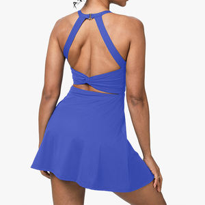 Combinaison de sport sexy sans manches, couleur unie personnalisable, robe-camisole deux-en-un, jupe de tennis pour la course à pied et la remise en forme en plein air pour femmes - Product Image 3